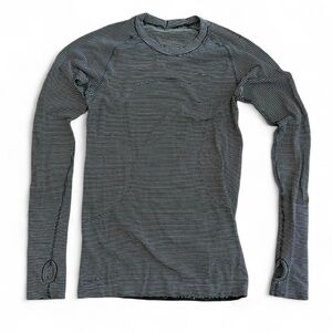 Lululemon Swiftly Tech Long Sleeve Shirt Black Striped Hip Length 6